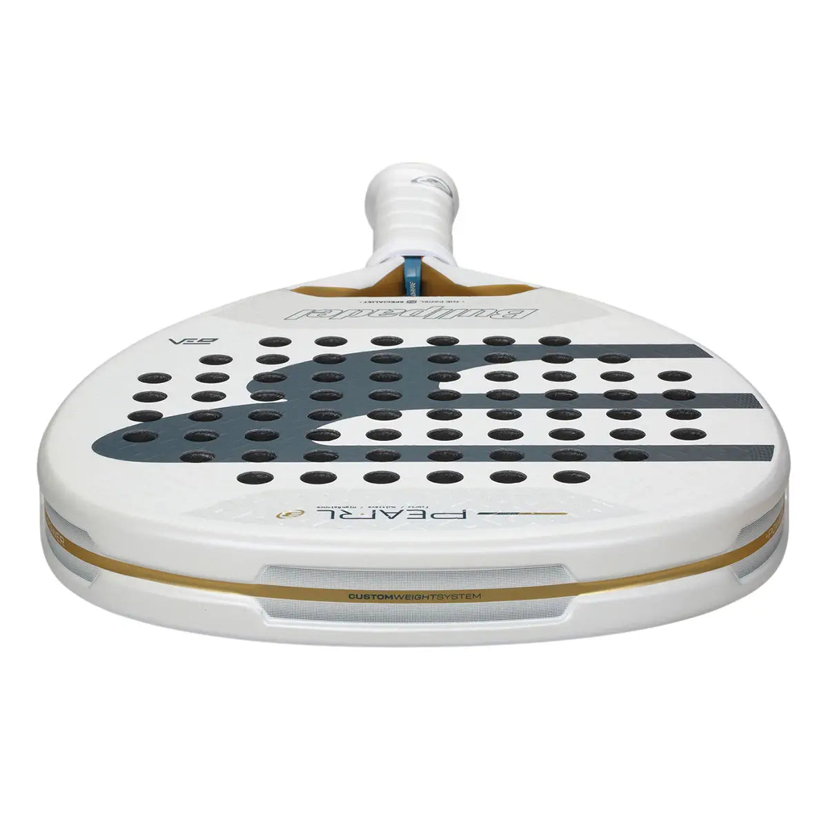 Bullpadel Pearl 26 padel racket side profile with 3D Grain and ergonomic frame