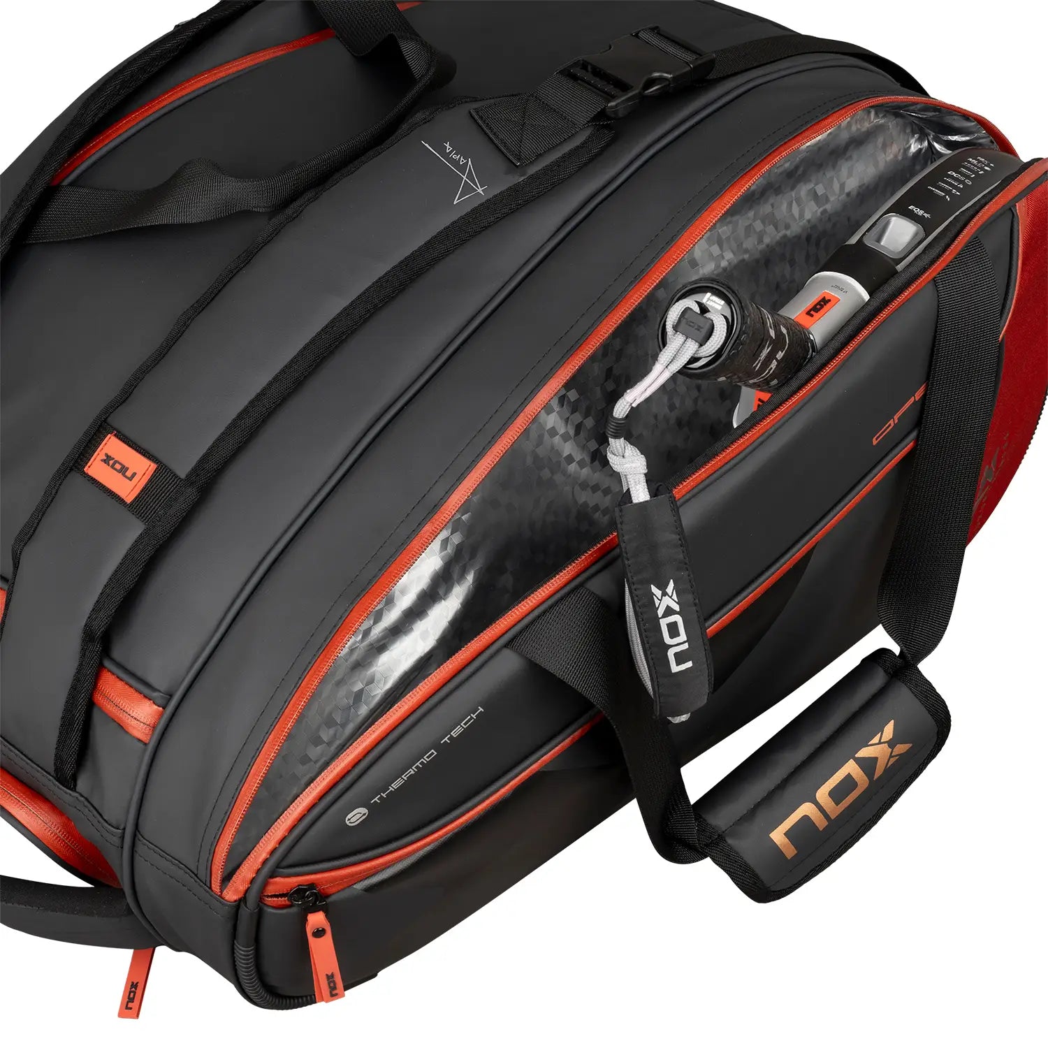 NOX Luxury Open Series krepšys black red - raketės skyriai