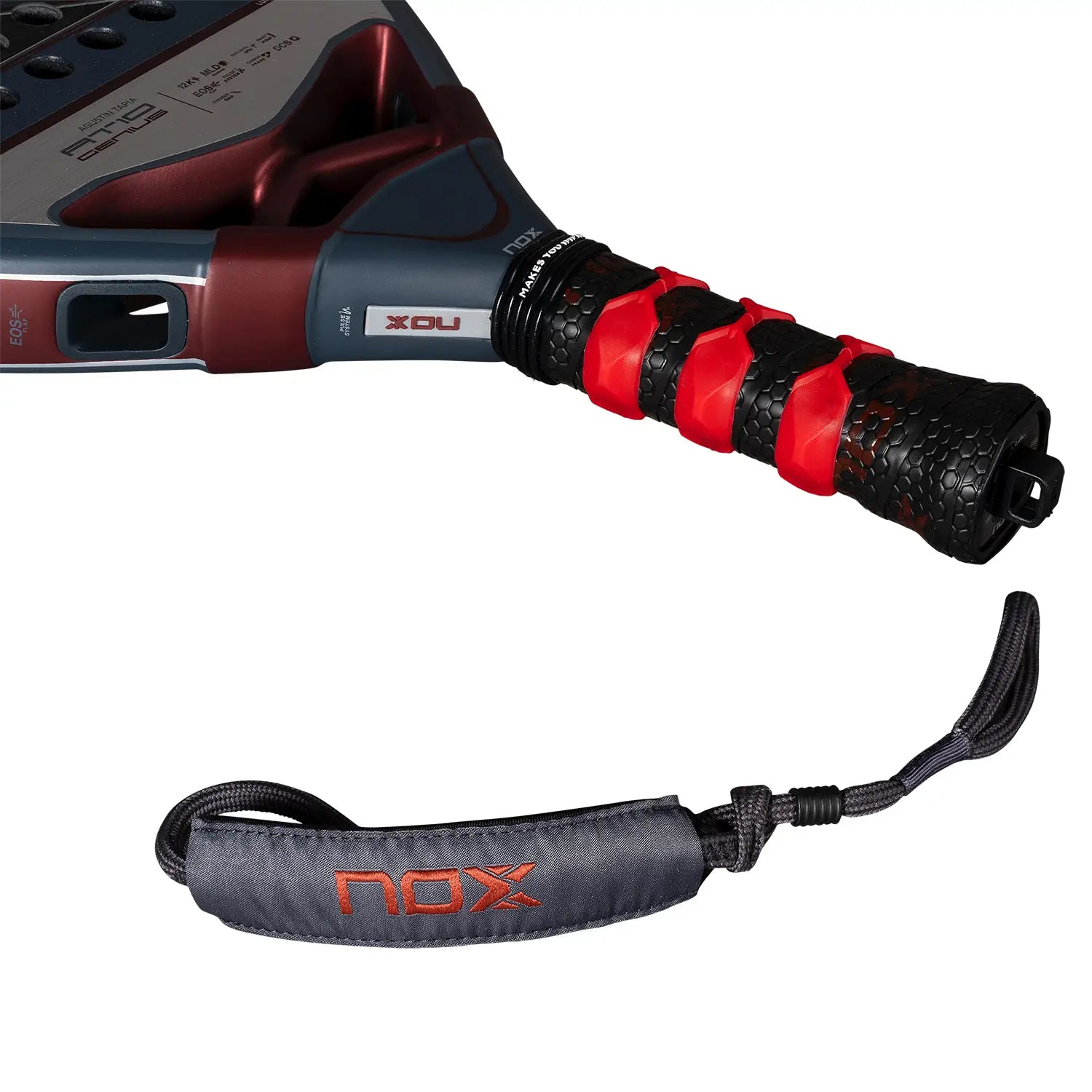 NOX AT10 Genius 12K by Agustin Tapia 2025 padelio raketė - rankenos vaizdas su Smartstrap sistema
