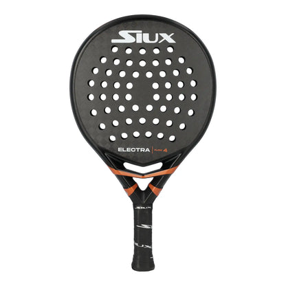 Siux Electra Flow 4 padel racket full face front view black and orange design