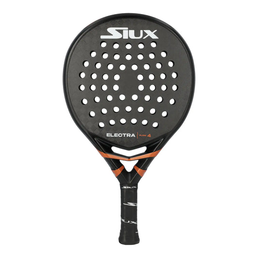 Siux Electra Flow 4 padel racket full face front view black and orange design