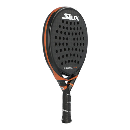 Siux Electra Flow 4 padel racket angled side profile showing frame and holes