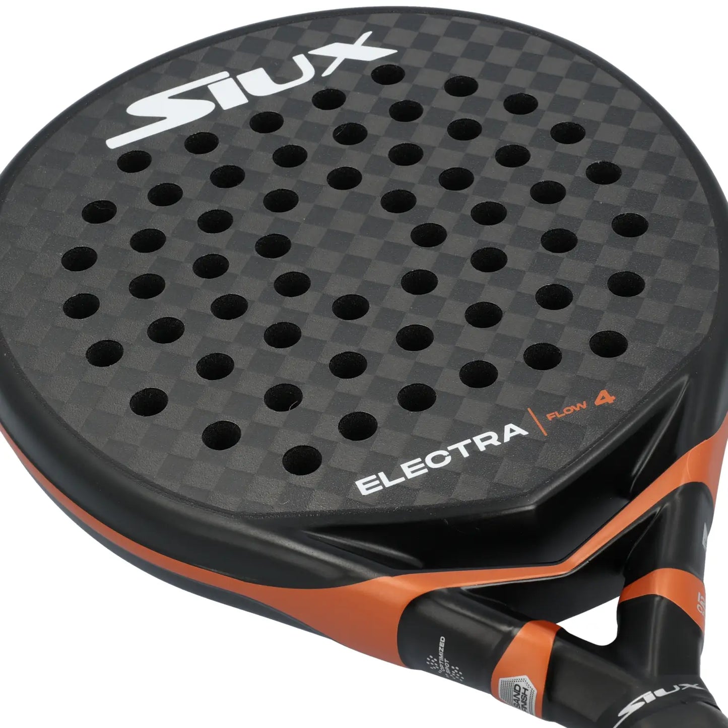 Close-up of Siux Electra Flow 4 hitting surface with textured finish