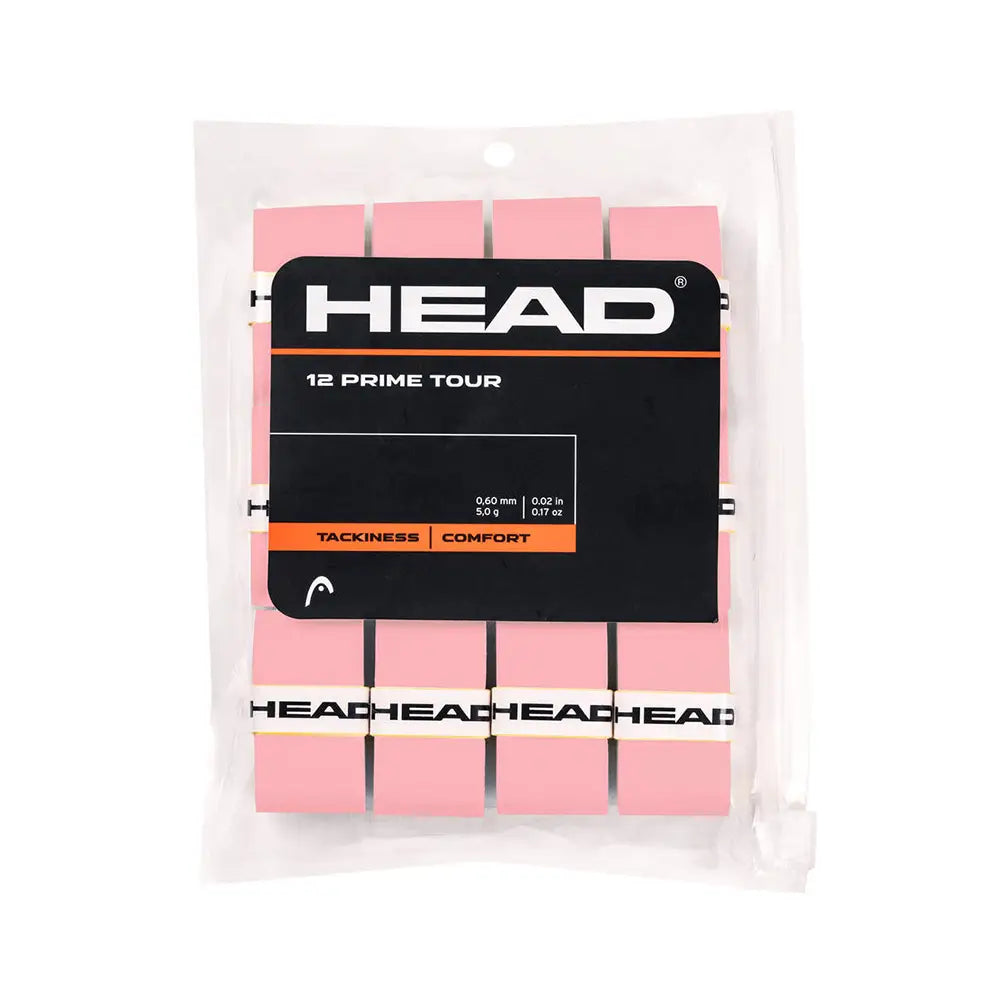 Rožinės spalvos Head Prime Tour Pink apvijos, ekonomiška 12 vnt. pakuotė padelio ir teniso raketėms.