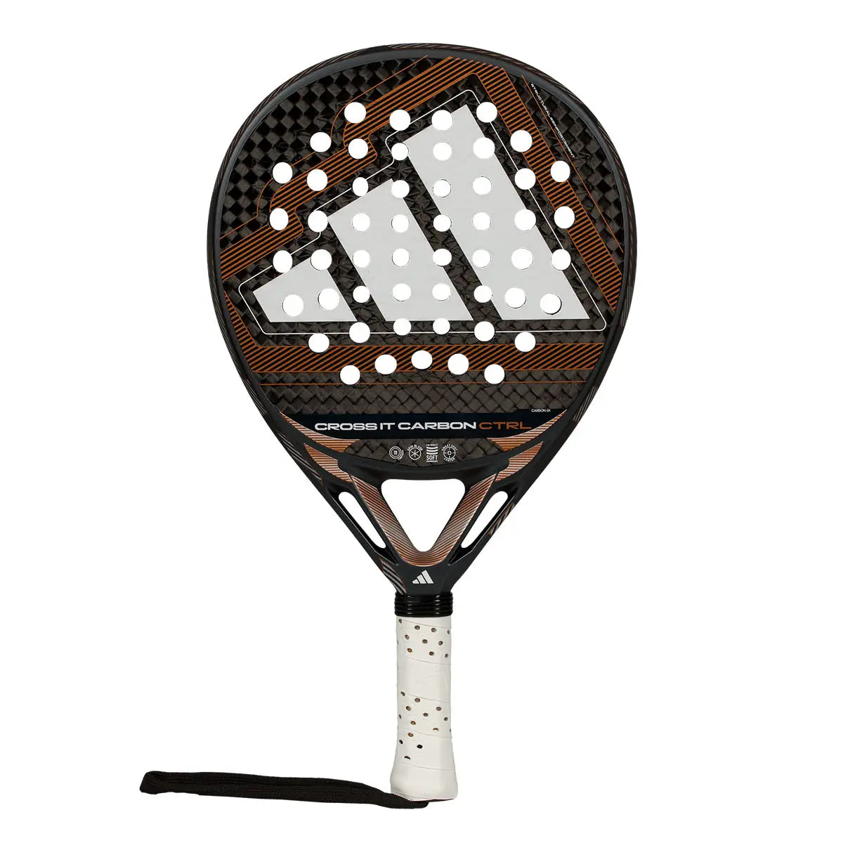 Adidas Cross IT Carbon CTRL 2026 padelio raketė - priekinis vaizdas su carbon paviršiumi ir apvalia forma
