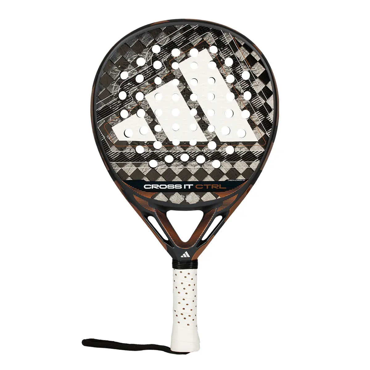 Adidas Cross IT CTRL 2026 padelio raketė - priekinis vaizdas su Carbon Aluminized 15K paviršiumi ir apvalia forma
