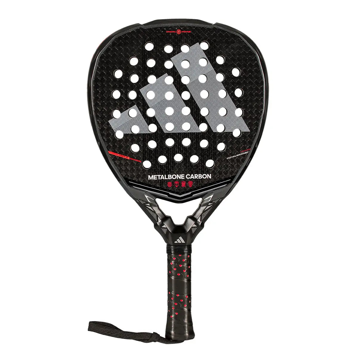 Adidas Metalbone Carbon 2026 padelio raketė - priekinis vaizdas su 6K anglies pluoštu ir deimanto forma
