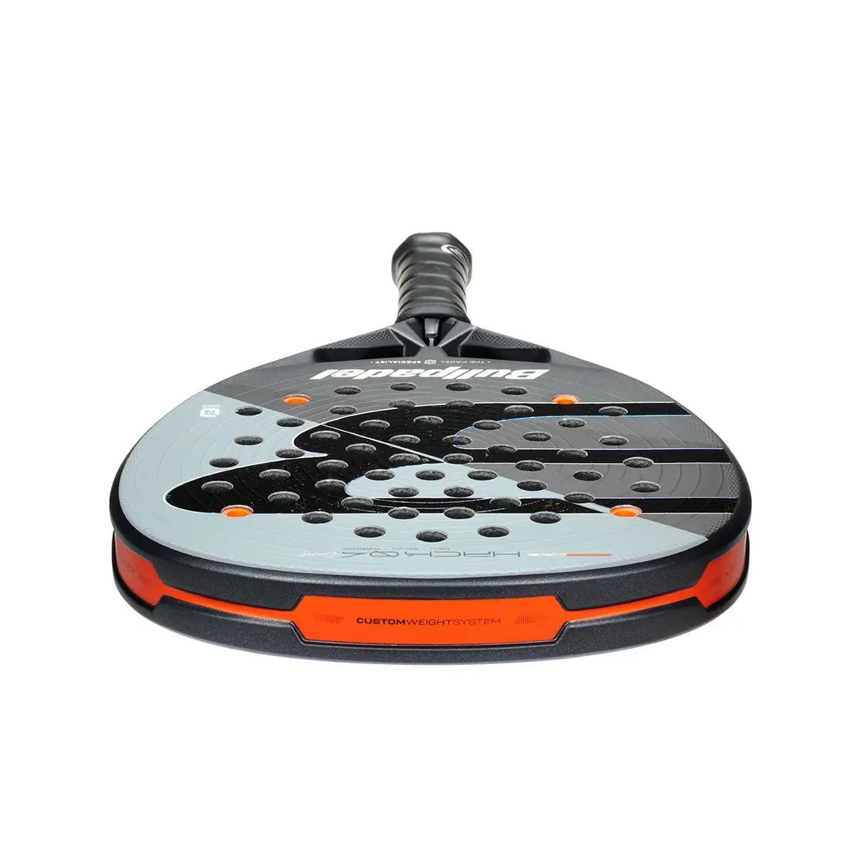 Bullpadel Hack 04 Comfort 2026 padelio raketė - detalus vaizdas su Vibradrive sistema ir Hesacore rankena
