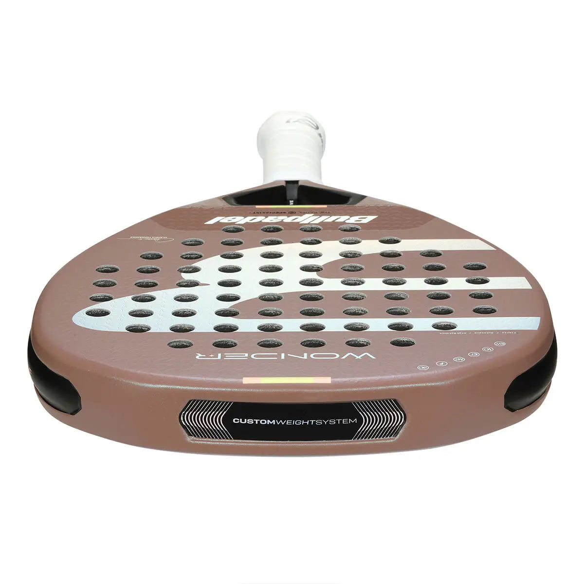 Bullpadel Wonder 2026 padelio raketė - detalus vaizdas su Topspin paviršiaus tekstūra ir Vibradrive sistema
