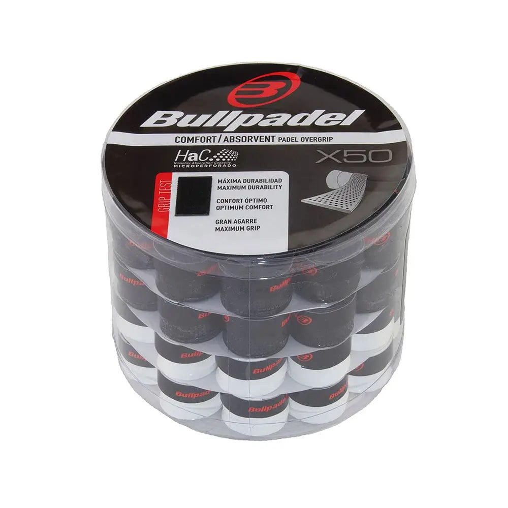 Bullpadel GB1201 overgrip 50 vnt box dėžutė black white padelio apvijos bulk
