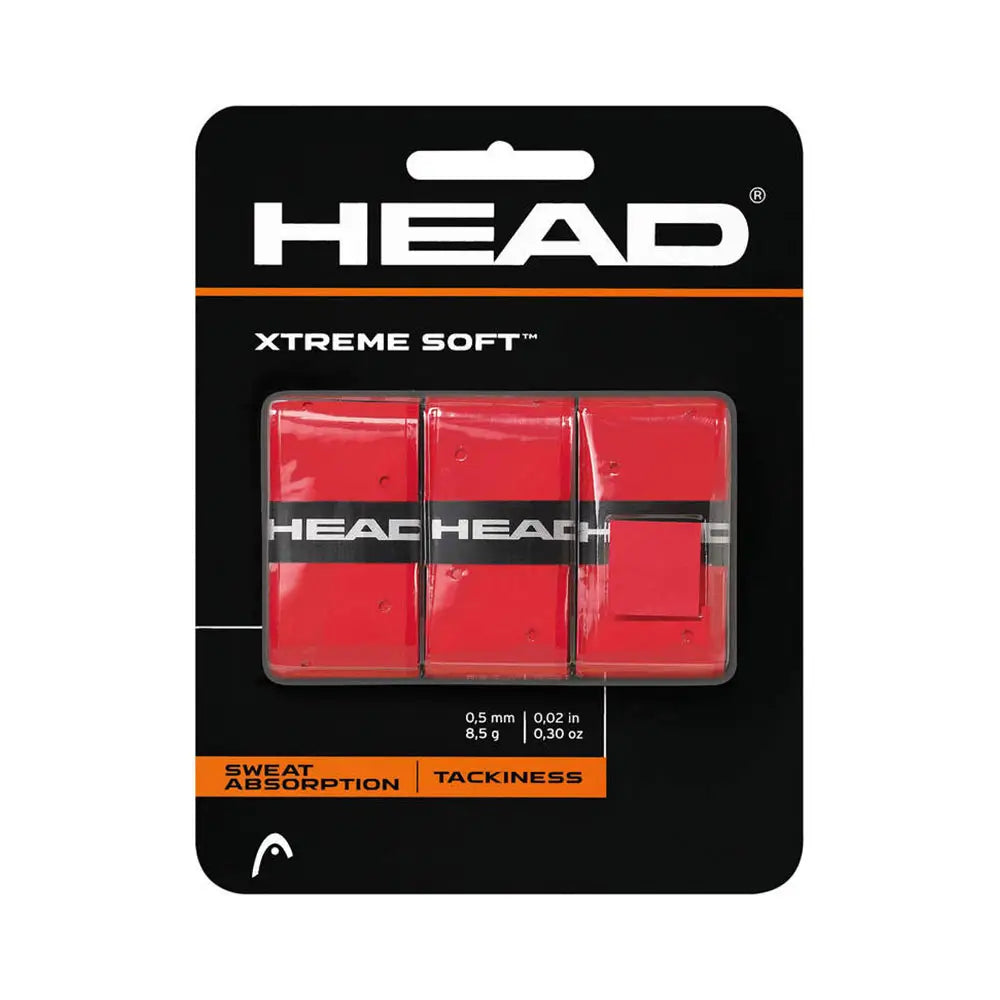 Raudonos spalvos Head Xtreme Soft Red apvijos (overgrip) 3 vnt. pakuotė su mikroperforacijomis.