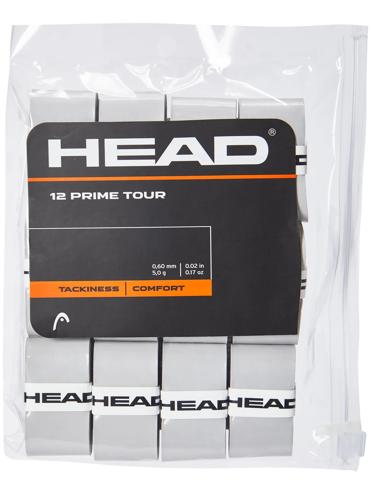 Pilkos spalvos Head Prime Tour Grey apvijos, 12 vnt. pakuotė padelio ir teniso raketėms. Profesionalus overgrip rinkinis.